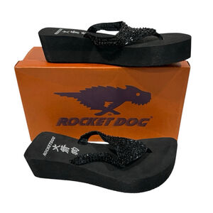 Rocket Dog Black Sequin Wedge Flip Flop Sandals Size 8